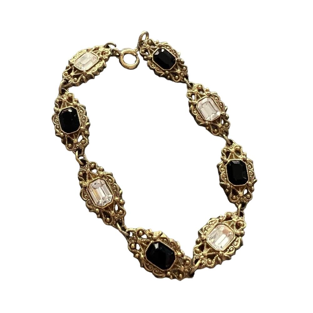 Gold Tone Black & White Gem Bracelet